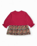 Vestido para menina em vermelho com saia de xadrez e laço