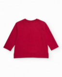 T-shirt para menina em vermelho com estampado de cão com laço