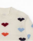 Camisola de menina em cru com corações multicoloridos