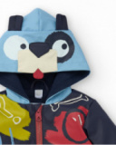 Capa de chuva para menino em azul-marinho com capuz divertido