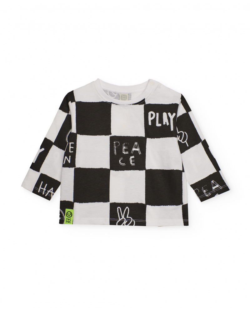 Camiseta de manga larga para niño en blanco y negro con