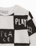 Camiseta de manga comprida para menino em branco e preto com