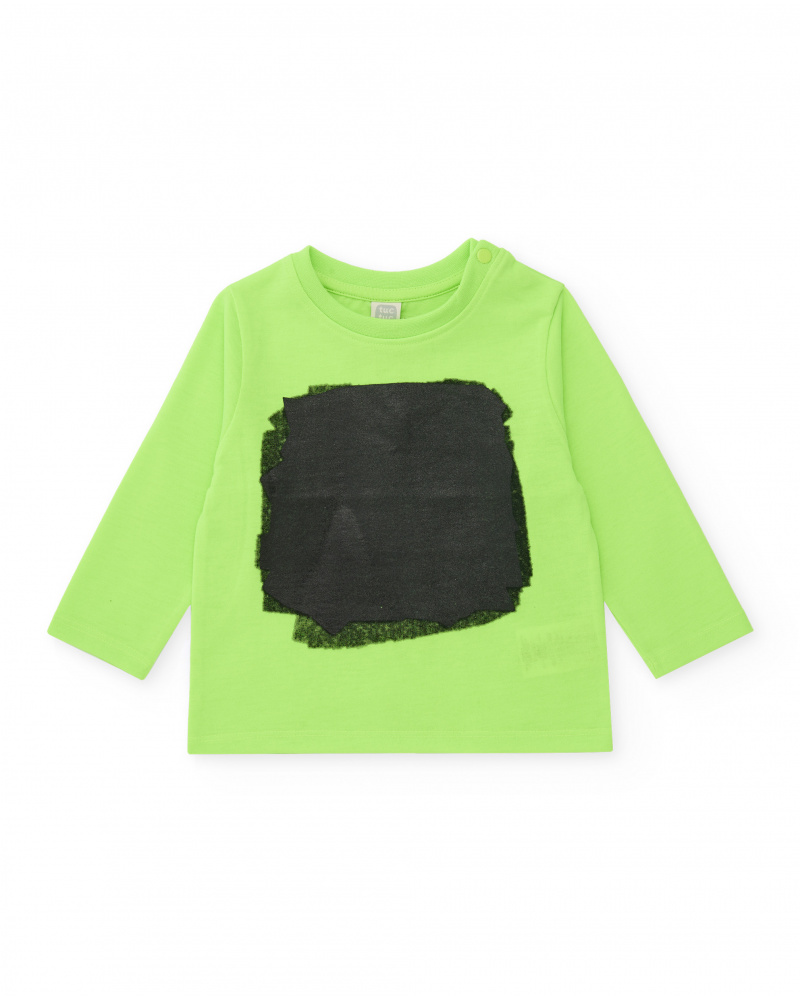 Camiseta de manga comprida para menino em verde lima com