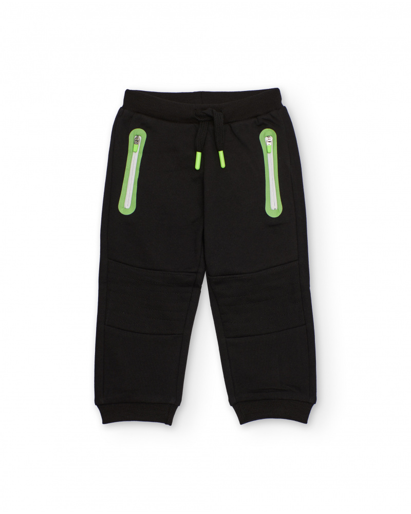 Calças jogger para menino em preto com fechos fluorescentes