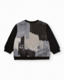 Sweatshirt para menino em preto com estampado cinzento e texto