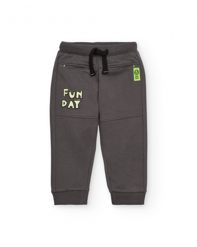 Calças jogger para menino em cinzento com estampado "Fun Day"