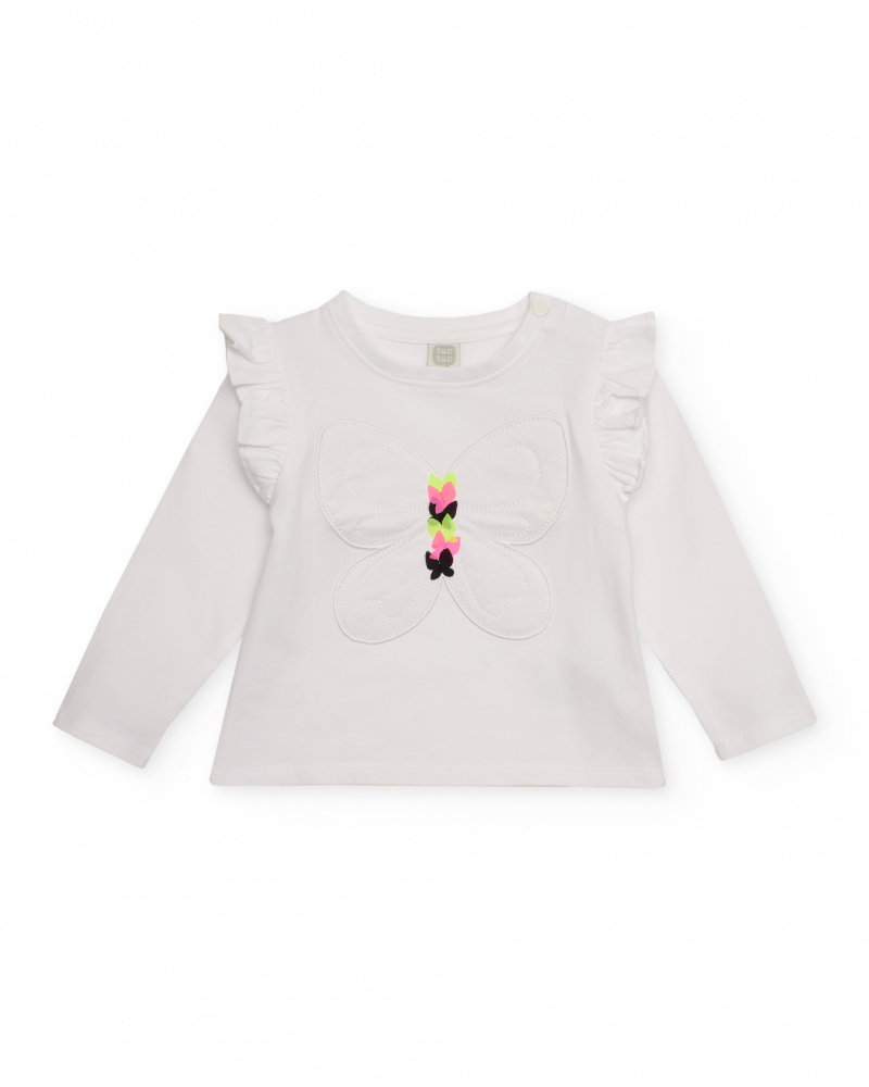 Camiseta niña en blanco con mariposa bordada colección love