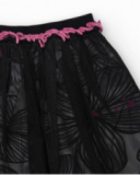 Saia menina em preto com tule estampado floral e cintura rosa