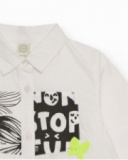 Camisa menina em branco com saia de tule preta e estampa