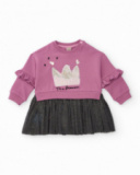 Vestido moletom para menina em rosa com babado e saia de tule