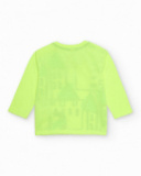 Camiseta de manga comprida para menino em verde néon com