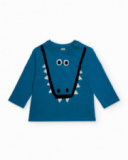 Camiseta de manga comprida para menino em azul com desenho de