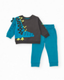 Conjunto de moletom e calça para menino em cinza e azul com