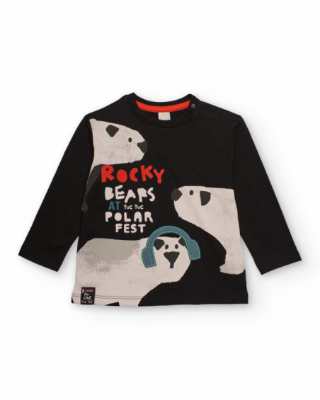 Camiseta de manga longa para menino em preto com estampa de