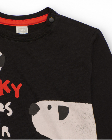 Camiseta de manga longa para menino em preto com estampa de