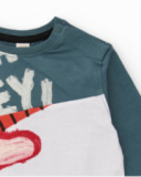 Camiseta de manga longa para menino em azul petróleo com