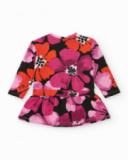 Vestido para menina com estampa floral em fúcsia.