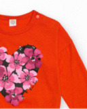 Suéter laranja para menina com coração floral