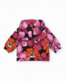 Jaqueta com capuz para menina com estampa floral em fúcsia.