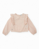 Blusa de menina rosa claro com detalhes dourados