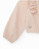 Blusa de menina rosa claro com detalhes dourados