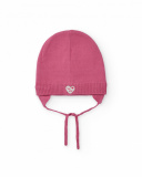 Gorro de malha para recém-nascido em rosa com design de cara