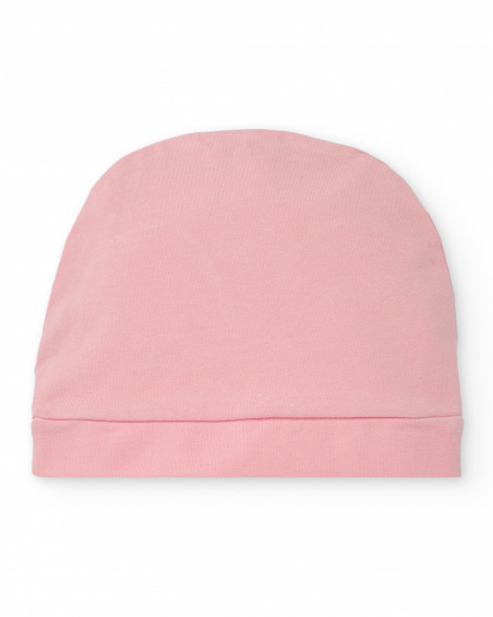 Gorro de malha para recém-nascido cor-de-rosa com aplicação de