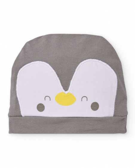 Gorro de malha para recém-nascido cor cinza com aplique de