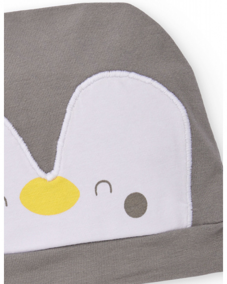 Gorro de malha para recém-nascido cor cinza com aplique de