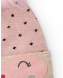 Gorro para recém-nascido em rosa com pompom e design de carinha
