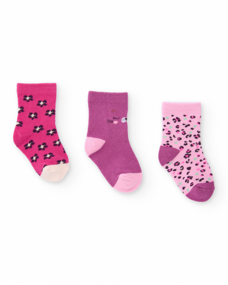 Pack de meias para bebê menina em tons de rosa