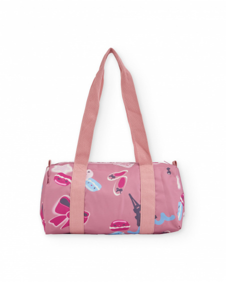 Bolsa esportiva para menina em tom rosa com estampa de macarons