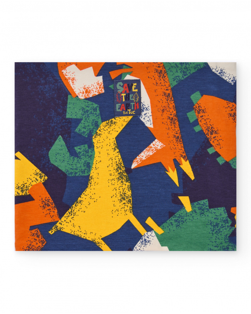 Gola tubular para menino em azul-marinho com estampado colorido