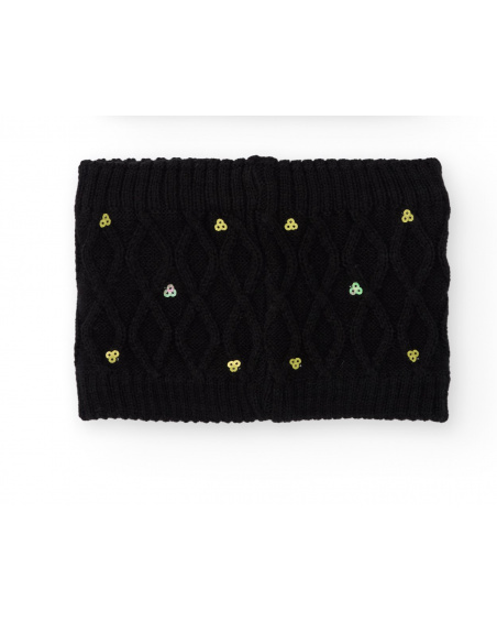 Gola de malha para menina em preto com lantejoulas