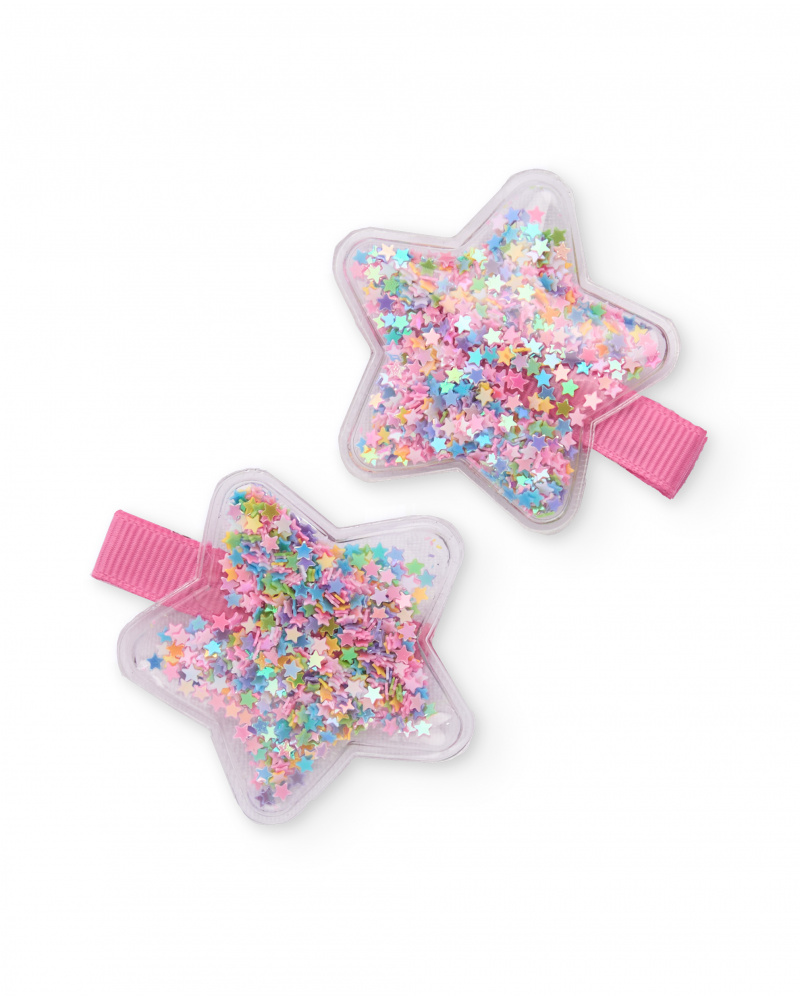 Conjunto de elásticos de menina em rosa com estrelas coloridas
