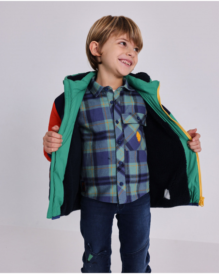 Camisa de flanela para menino em xadrez azul e verde com