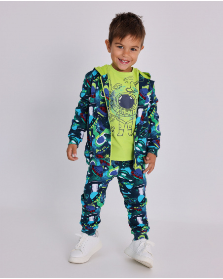 Conjunto de moletom e calça para menino azul com estampa
