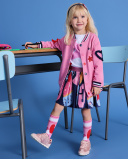 Saia plissada para menina com estampa multicolorida e cós