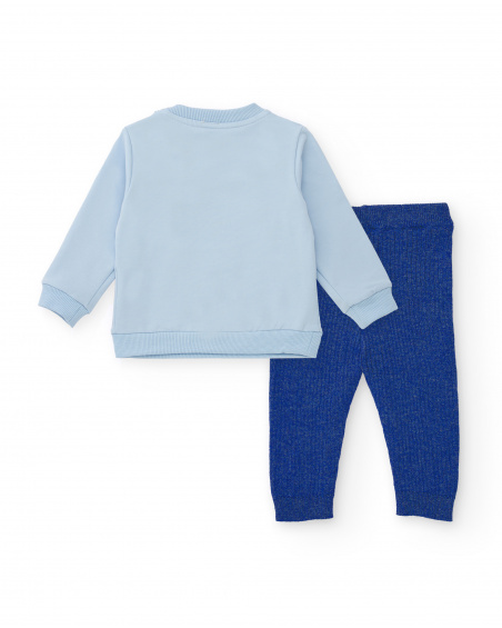 Conjunto de moletom e calça para bebê menino em azul com design