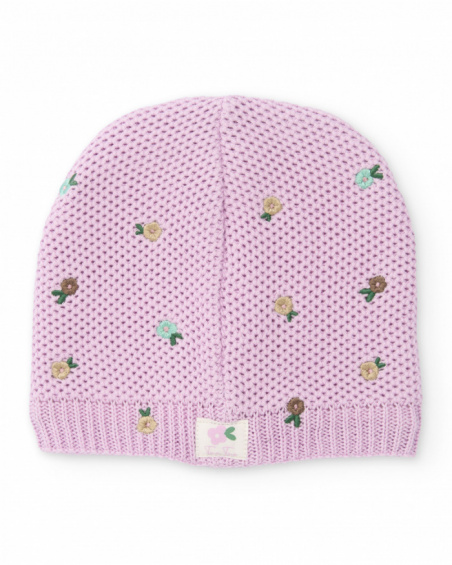 Gorro de recém-nascido cor lilás com bordado floral