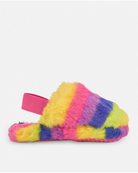 Pantufas de menina multicoloridas com pelo macio