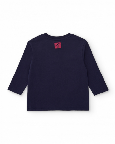 Camiseta de manga comprida de menino azul-marinho com estampa
