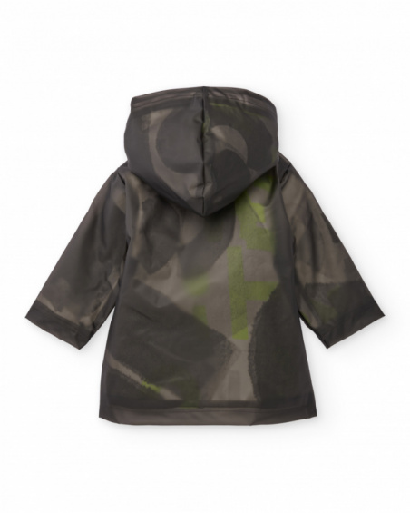 Capa de chuva para menino com capuz em preto e verde