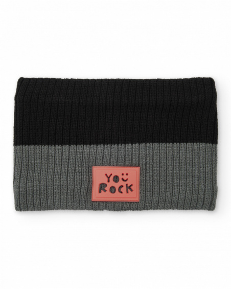 Gola de tricô de menino em preto e cinza com detalhe decorativo
