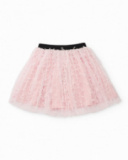 Saia de tule rosa para menina com bordados e cintura elástica