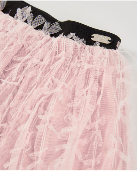 Saia de tule rosa para menina com bordados e cintura elástica