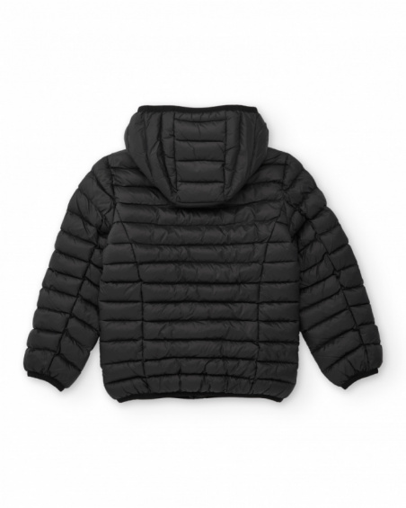 Casaco acolchoado de menino cor preto com capuz e fecho de zíper