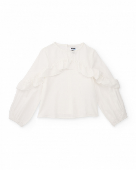 Blusa de menina em cru com folho frontal