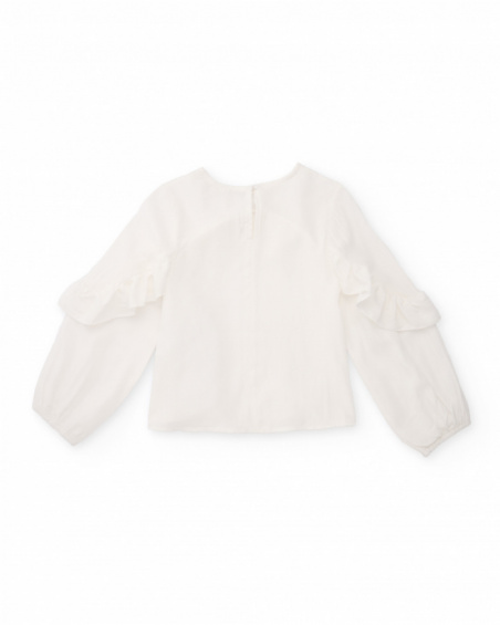 Blusa de menina em cru com folho frontal
