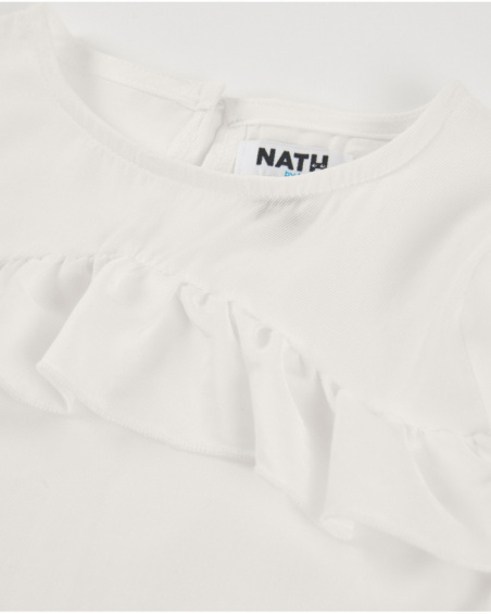 Blusa de menina em cru com folho frontal